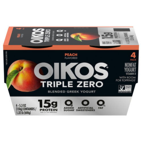Oikos Triple Zero Nonfat Greek Blended Peach Flavored Yogurt