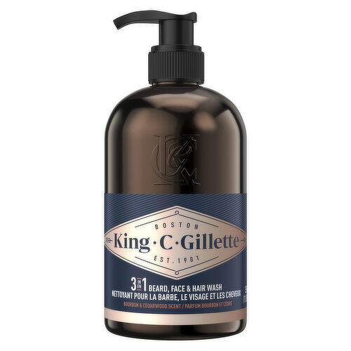 Gillette King C. Gillette 3in1 Beard, Face & Hair Wash with King C. Gillette Signature Scent, 11.8oz