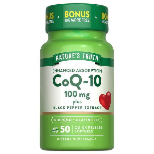 Nature's Truth CoQ-10, Enhanced Absorption, 100 mg, Softgels