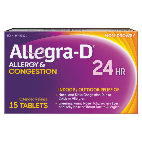 Allegra-D Allergy & Congestion, Indoor/Outdoor Relief, Non-Drowsy, 24 Hr, Extended Release Tablets