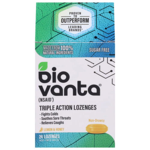 Biovanta Triple Action Lozenges, Sugar Free, Lemon & Honey