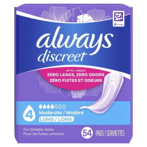 Always Discreet Discreet Moderate Absorbency, Long Length