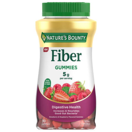 Nature's Bounty Fiber, Digestive Health, 5 g, Gummies, Strawberry & Raspberry Flavored