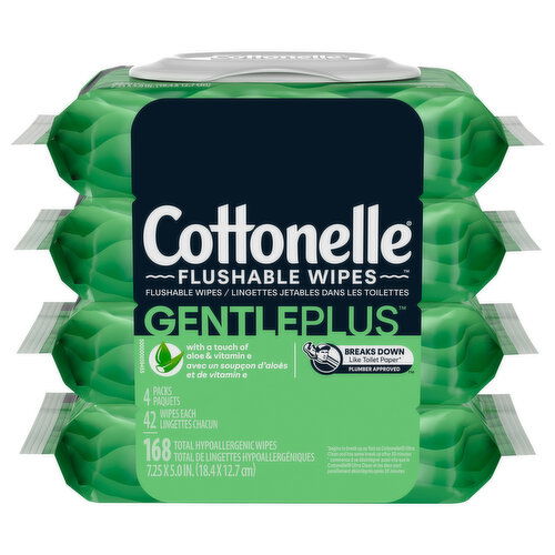 Cottonelle GentlePlus Wipes, Flushable, 4 Packs