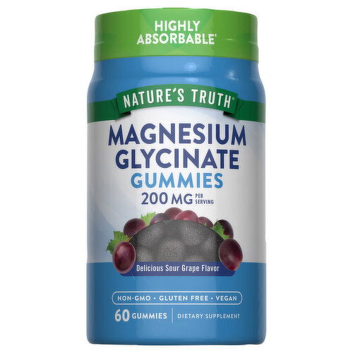 Nature's Truth Magnesium Glycinate, 200 mg, Gummies, Delicious Sour Grape Flavor