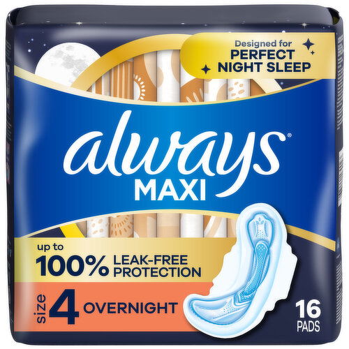 Always Maxi Maxi Overnight Pads with Wings, Size 4