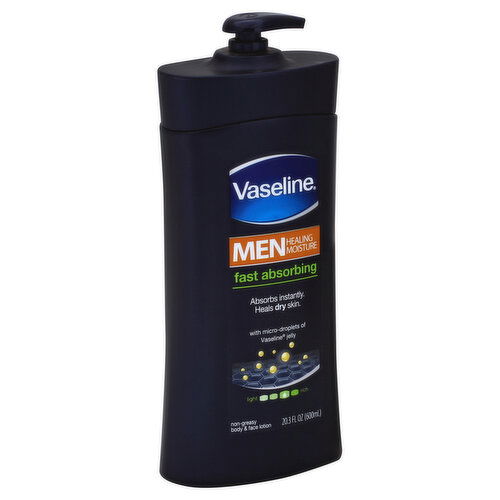 Vaseline Men Healing Moisture Body & Face Lotion, Non-Greasy, Fast Absorbing