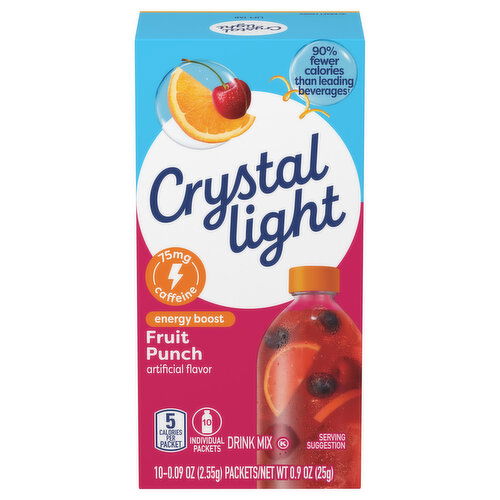 Crystal Light Drink Mix, Energy Boost, 75mg Caffeine, Fruit Punch