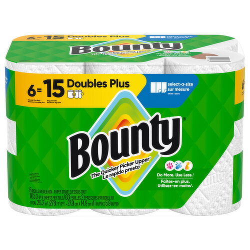 Bounty White 2-Ply Select-A-Size Double Plus Rolls Paper Towels