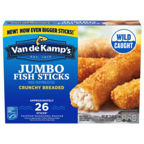 Van de Kamp's Jumbo Fish Sticks, 100% Real Fish, Frozen