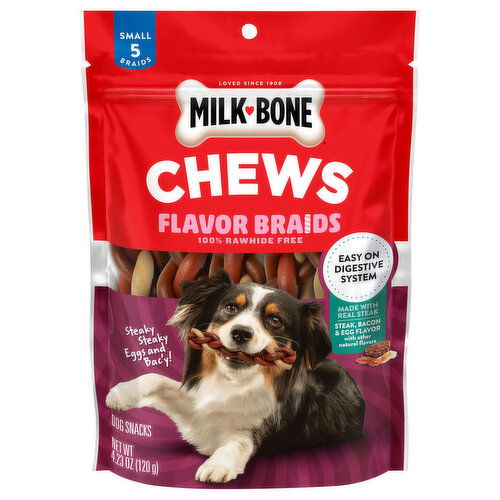Milk-Bone Chews Flavor Braids 100% Rawhide Free Steak Bacon & Egg Flavor Small Dog Snacks