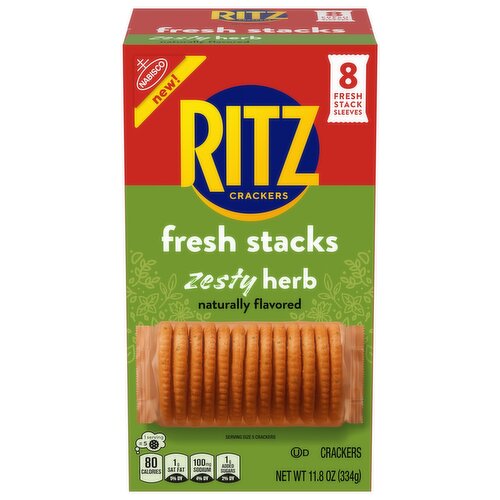 RITZ Fresh Stacks Zesty Herb Crackers, Travel Snacks, (8 Multi Snack Packs)