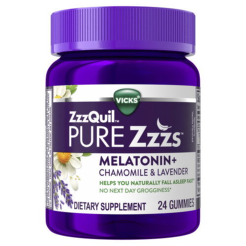 Vicks PURE Zzzs ZzzQuil PURE Zzzs Melatonin Gummies, Sleep Aid, Melatonin 2mg, Wildberry Vanilla Flavored 24 Sleep Gummies