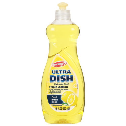 PowerHouse Dishwashing Liquid, Ultra Dish, Triple Action, Fresh Lemon Zest