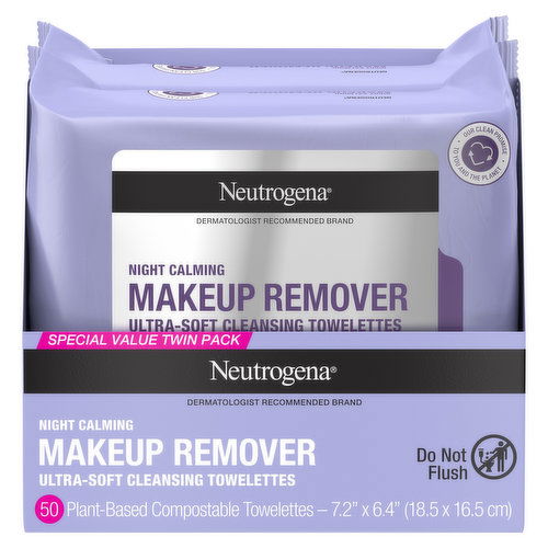 Neutrogena Towelettes, Makeup Remover, Ultra-Soft Cleansing, Night Calming, Special Value Twin Pack