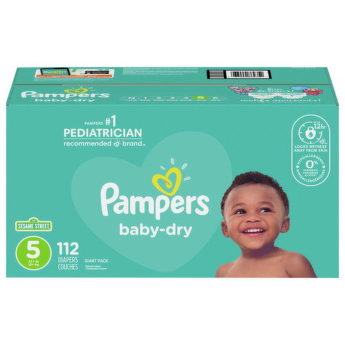 Pampers Baby-Dry Diapers, Sesame Street, Size 5 (27+ lb), Giant Pack