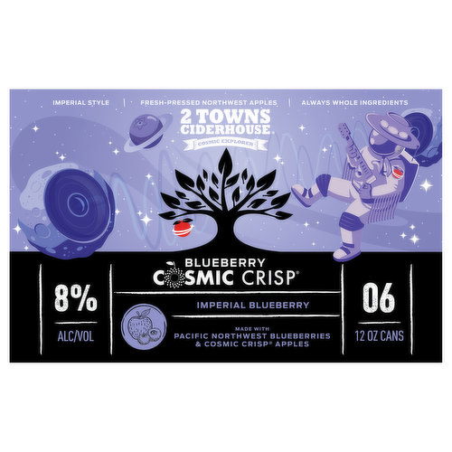 2 Towns Ciderhouse Cosmic Crisp Cider, Imperial Blueberry