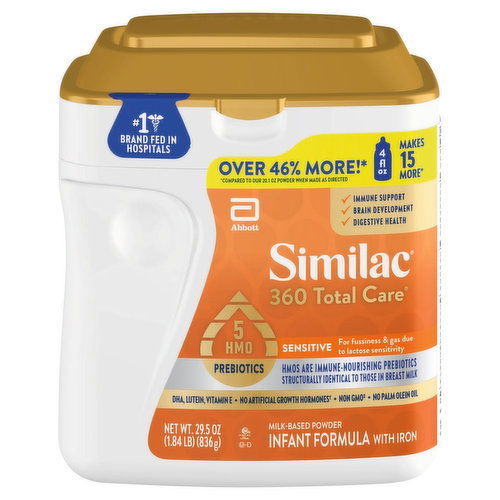 Similac 360 Total Care Infant Formula with Iron, Milk-Based Powder, Sensitive
