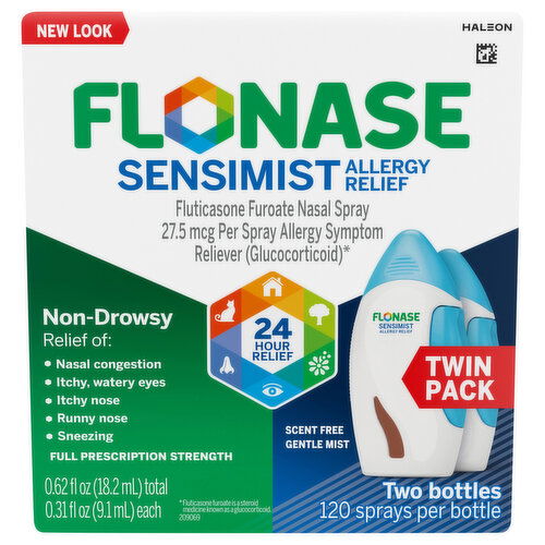 Flonase Allergy Relief, Full Prescription Strength, 27.5 mcg, Nasal Spray, Twin Pack