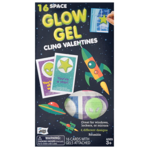 Mello Smello Cling Valentines, Space, Glow Gel, Ages 3+