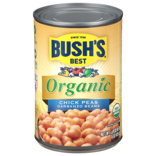 Bush's Best Chick Peas, Organic, Garbanzo Beans
