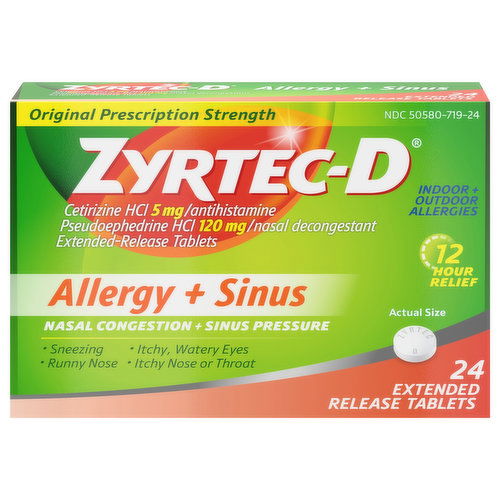 Zyrtec-D Allergy + Sinus, Original Prescription Strength, Extended Release Tablets