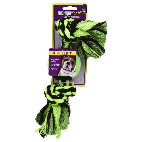 Multipet Nuts for Knots Dog Toy, 2-Knot Rope, with Tennis Ball, Assorted Colors