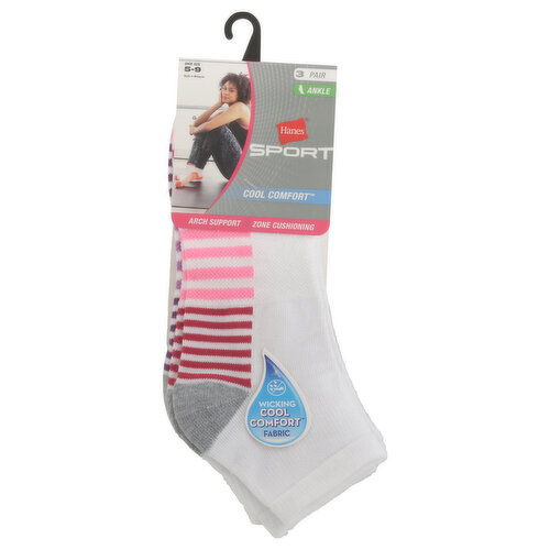 Hanes Sport Socks, Ankle, Cool Comfort