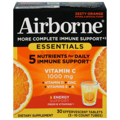 Airborne Effervescent Tablets Essentials Zesty Orange 1000 mg Daily Immune Support