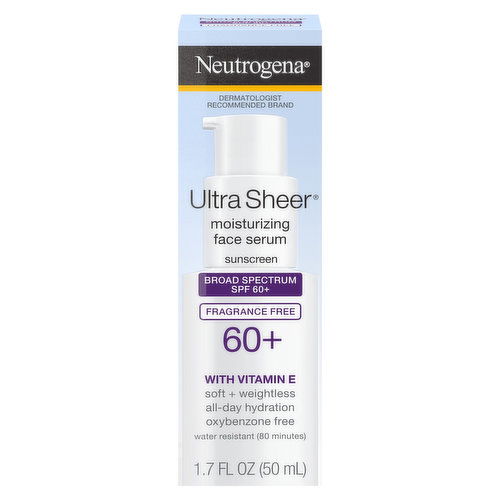 Neutrogena Ultra Sheer Sunscreen, Face Serum, Moisturizing, Fragrance Free, SPF 60+