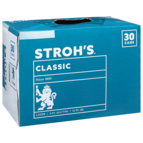 Stroh's Beer, Lager, Classic, 30 Pack