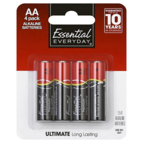 Essential Everyday Batteries, Alkaline, AA, 4 Pack