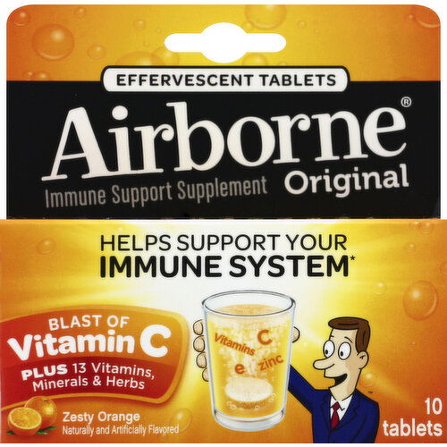 Airborne Immune Support Supplement, Original, Effervescent Tablets, Zesty Orange