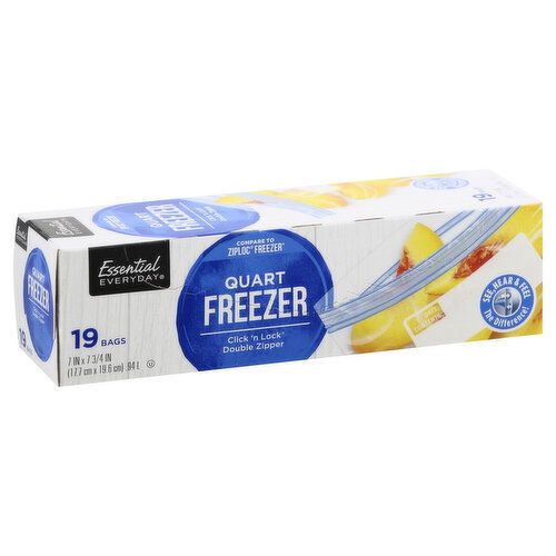 Essential Everyday Freezer Bags, Double Zipper, Quart