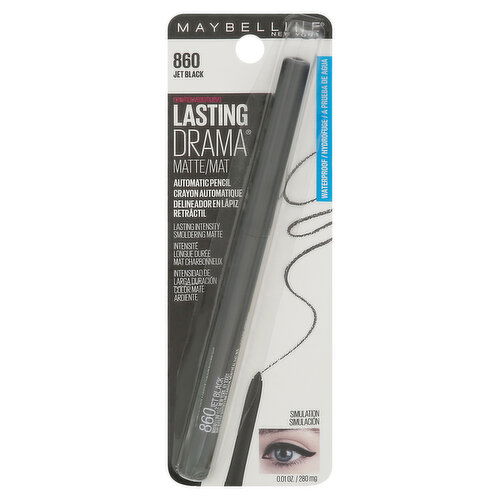 Maybelline Lasting Drama Automatic Pencil, Matte, Jet Black 860, Waterproof