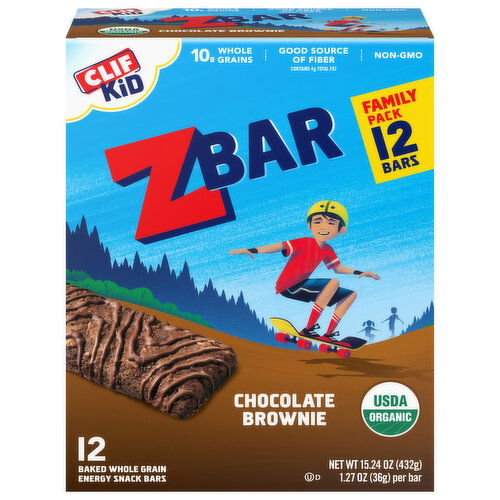 Zbar Energy Snack Bars, Whole Grain, Baked, Chocolate Brownie, Family Pack