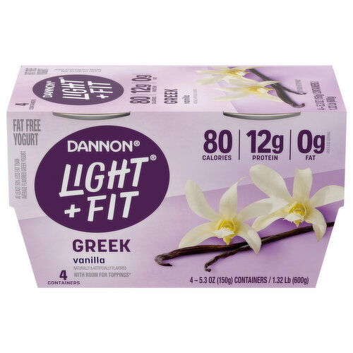 Dannon Light + Fit Yogurt, Fat Free, Vanilla, Greek