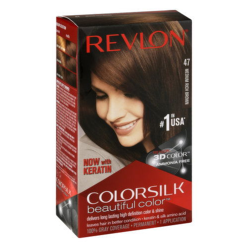 Colorsilk Beautiful Color Permanent Hair Color, 47 Medium Rich Brown