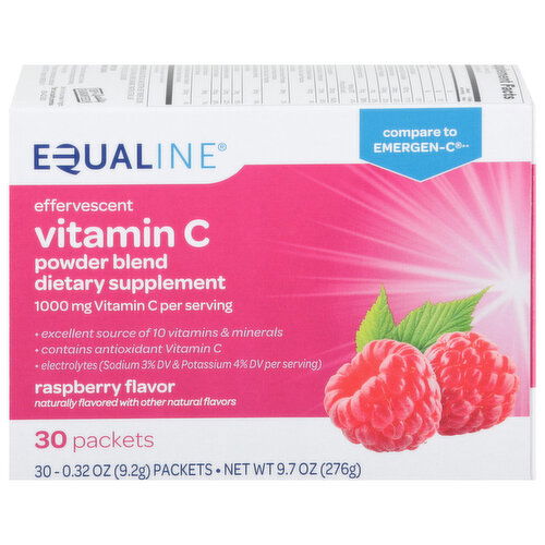 Equaline Vitamin C Powder Blend, Effervescent, 1000 mg, Packets, Raspberry Flavor