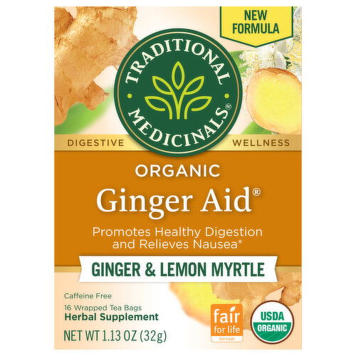 Traditional Medicinals Ginger Aid, Organic, Caffeine Free, Ginger & Lemon Myrtle, Tea Bags