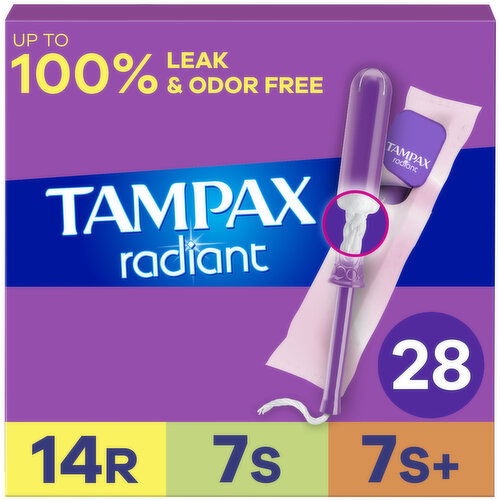 Tampax Radiant tampons unscented trio pack regular/super/super plus absorbency