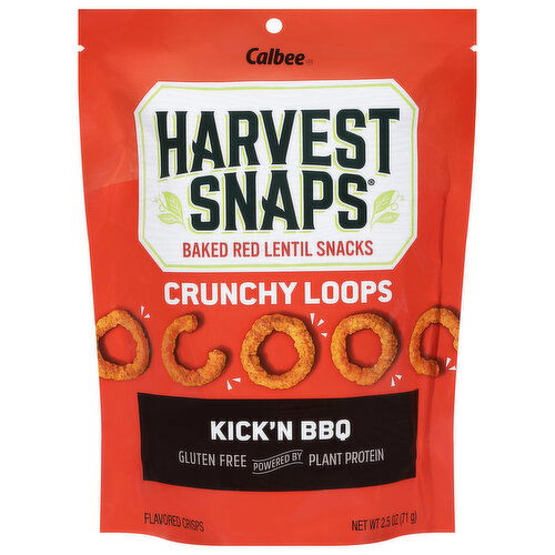 Harvest Snaps Red Lentil Snacks, Baked, Kick'n BBQ, Crunchy Loops