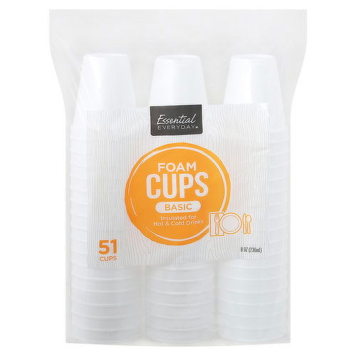 Essential Everyday Cups, Foam, Basic, 8 Ounce