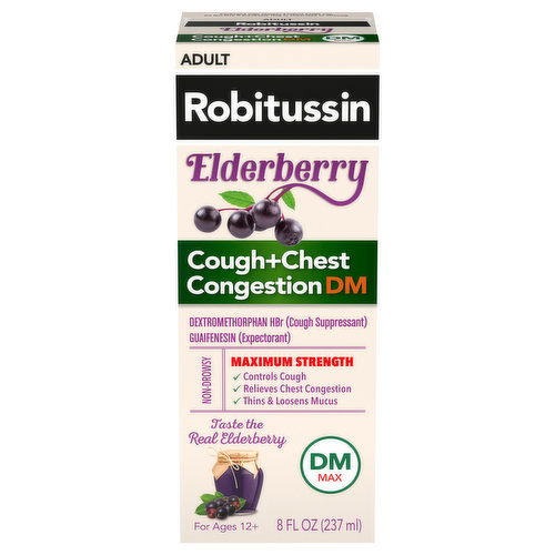 Robitussin Cough+Chest Congestions, DM Max, Maximum Strength, Elderberry, Adult