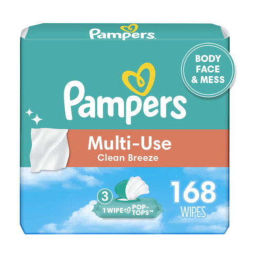 Pampers Multi-Use Baby Wipes Multi-Use Clean Breeze 3X Pop-Top Packs 168 Count