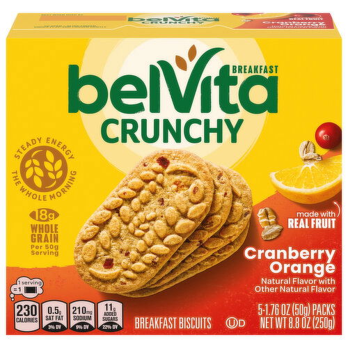 belVita Breakfast Biscuits, Crunchy, Cranberry Orange