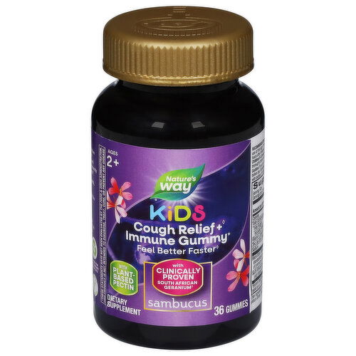 Nature's Way Cough Relief + Immune, Kids, Ages 2+, Gummies, Sambucus