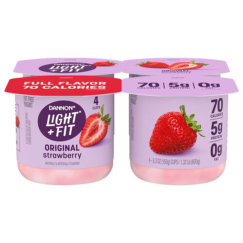 Dannon Light + Fit Yogurt, Fat Free, Original, Strawberry