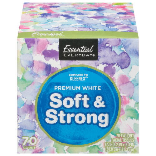 Essential Everyday Facial Tissues, Premium White, Soft & Strong, Two-Ply