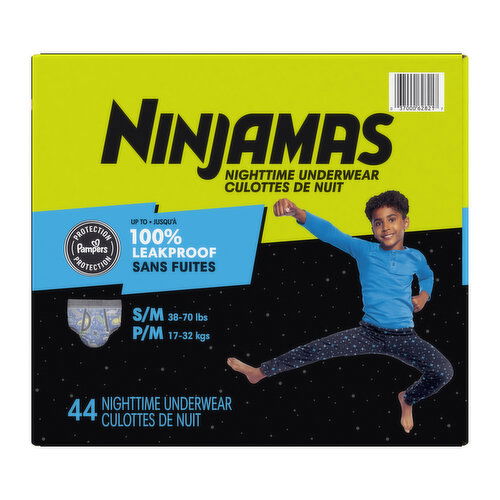 Ninjamas Nighttime Underwear Nighttime Bedwetting Underwear Boy Size S/M 44 Count